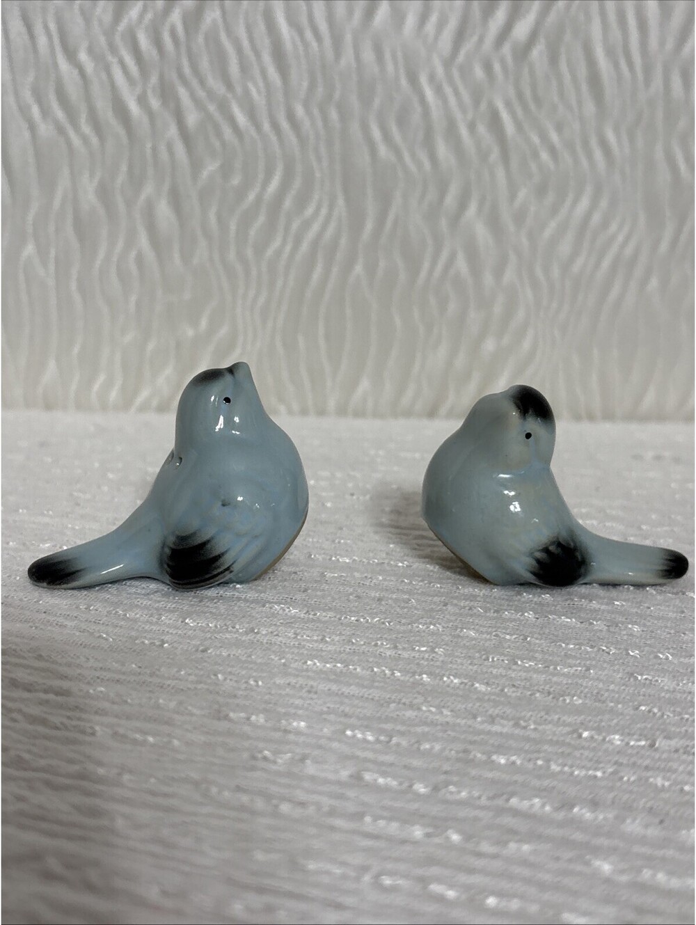 Vintage Glazed Pottery Blue Bird Salt and Pepper Shakers with Stoppers